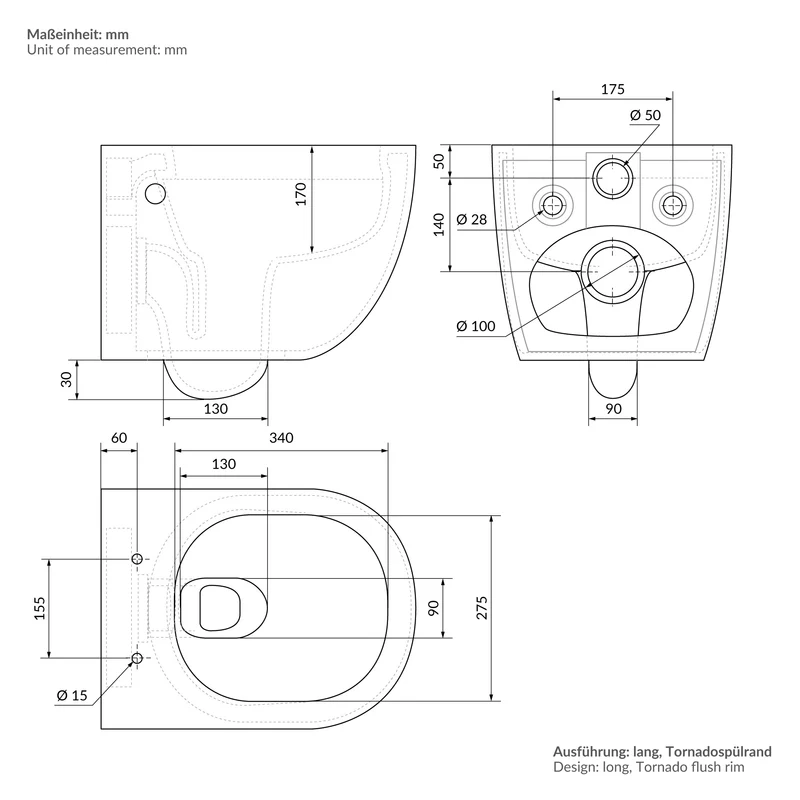 Wand-WC Hänge Toilette aus Keramik Matt Schwarz 54 cm lang Spülrandlos mit Softclose Luxebath