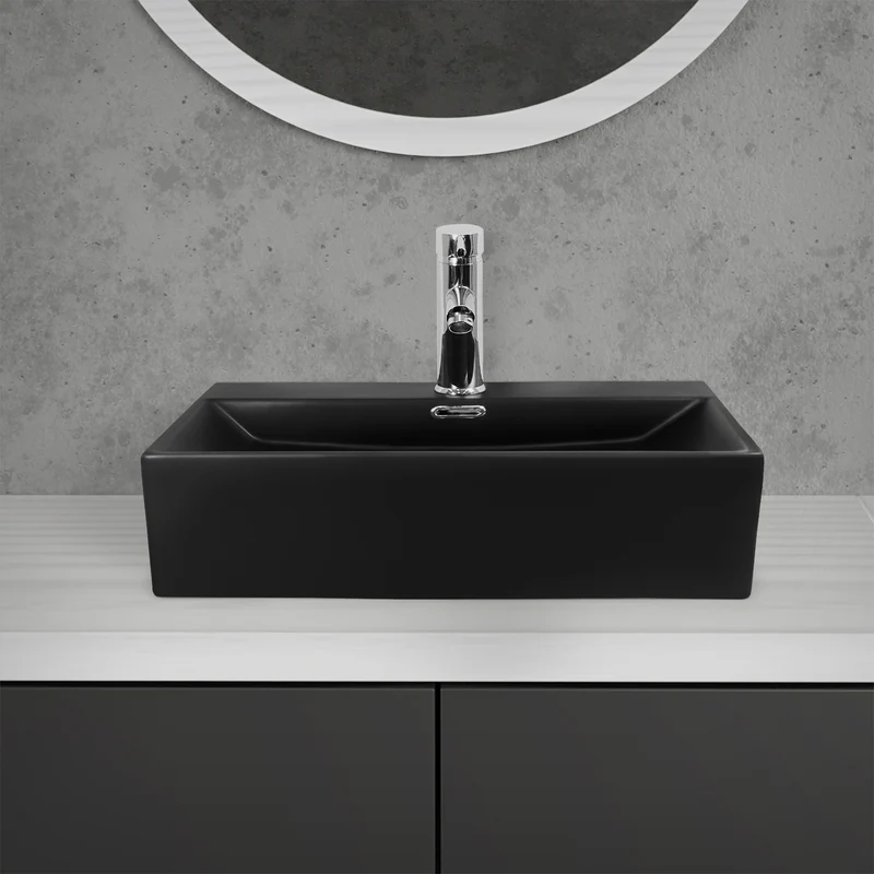 Waschbecken Rechteckig mit Überlauf 51,5x36x13 cm Schwarz aus Keramik LuxeBath