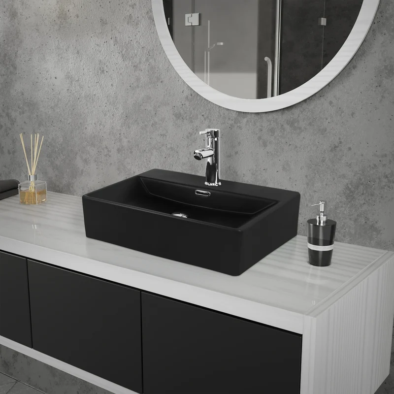 Waschbecken Rechteckig mit Überlauf 51,5x36x13 cm Schwarz aus Keramik LuxeBath
