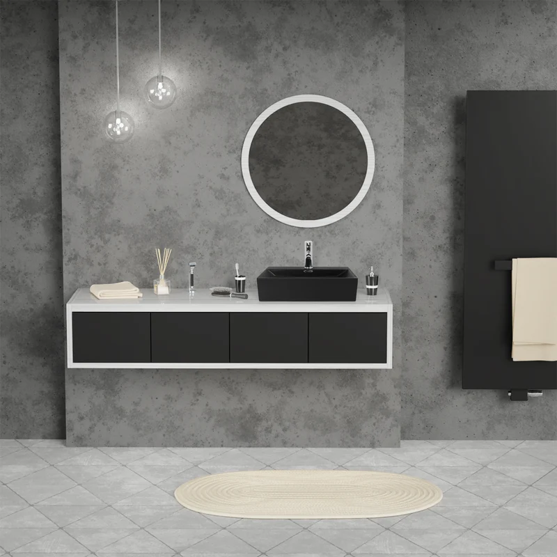 Waschbecken Rechteckig mit Überlauf 51,5x36x13 cm Schwarz aus Keramik LuxeBath
