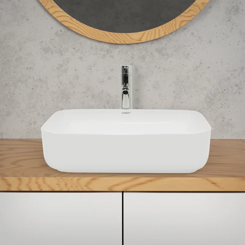 Waschbecken Eckig ohne Überlauf 50,5x39,5x13,5 mm Weiß aus Keramik LuxeBath