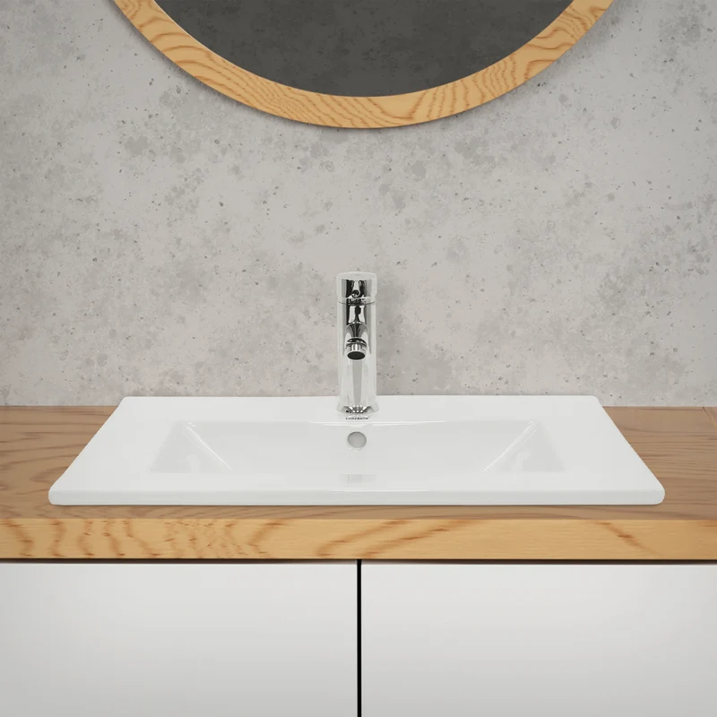 Waschbecken inkl. Ablaufgarnitur mit Überlauf 61x46,5x17,5 cm Weiß aus Keramik LuxeBath