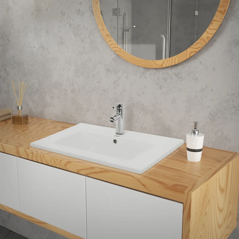 Waschbecken inkl. Ablaufgarnitur mit Überlauf 61x46,5x17,5 cm Weiß aus Keramik LuxeBath