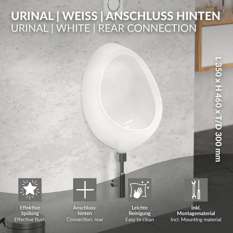 Urinal Pissoir aus Keramik mit Zulauf von Hinten Luxebath