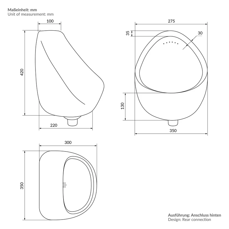 Urinal Pissoir aus Keramik mit Zulauf von Hinten Luxebath