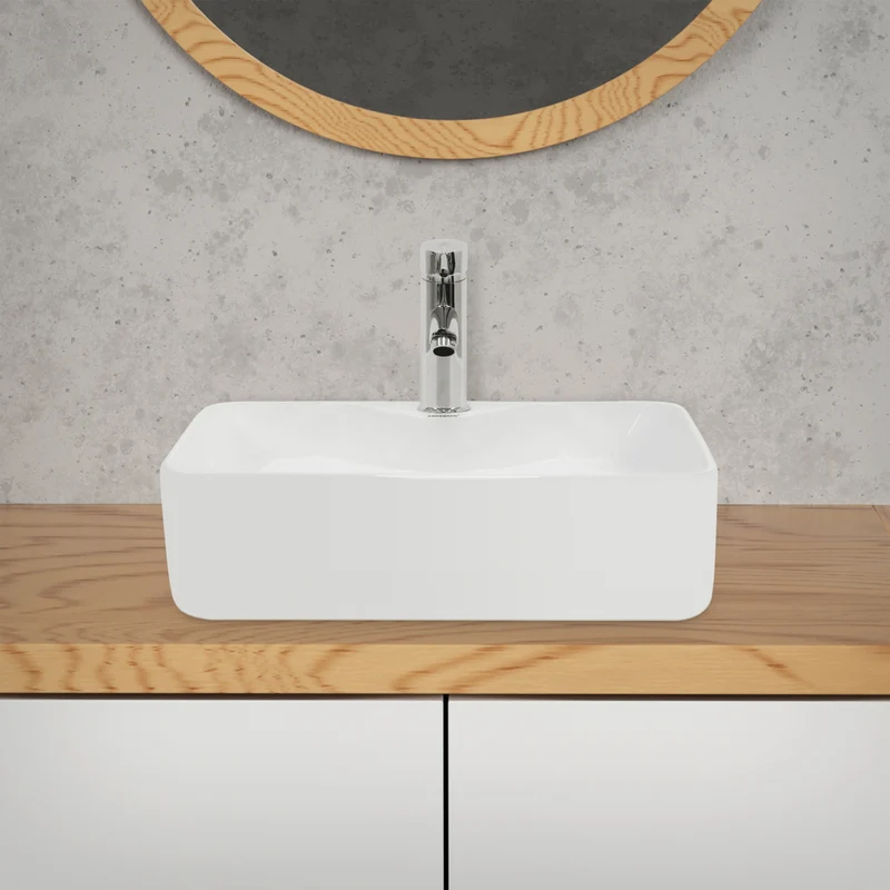 Waschbecken Quadratisch ohne Überlauf 48x38x14 cm Weiß aus Keramik LuxeBath