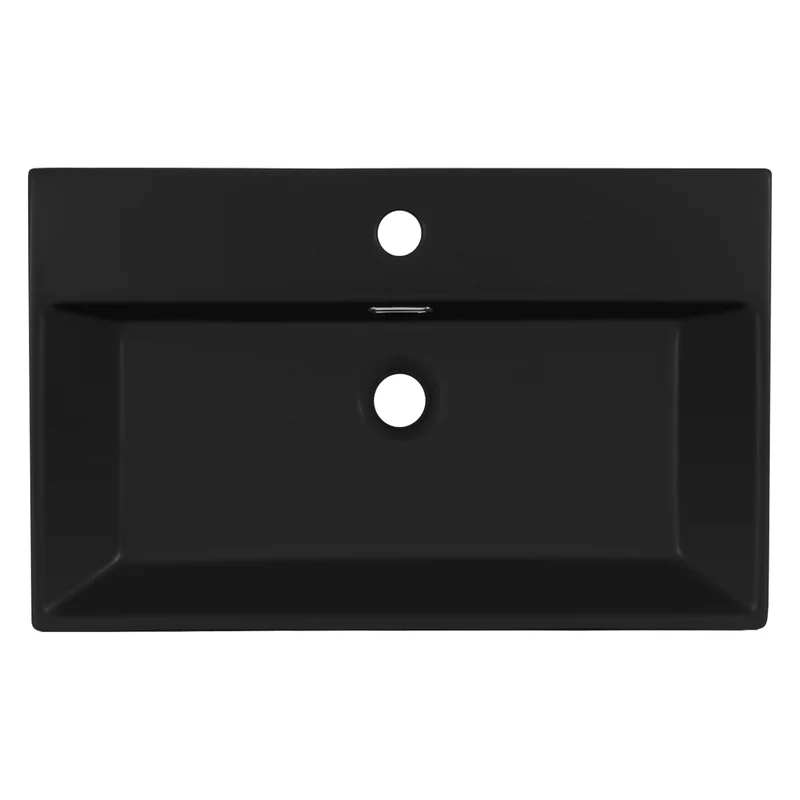 Waschbecken Rechteckig mit Überlauf 60,5x36,5x13 cm Schwarz aus Keramik LuxeBath