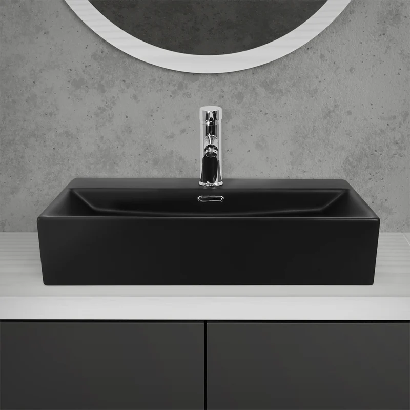Waschbecken Rechteckig mit Überlauf 60,5x36,5x13 cm Schwarz aus Keramik LuxeBath