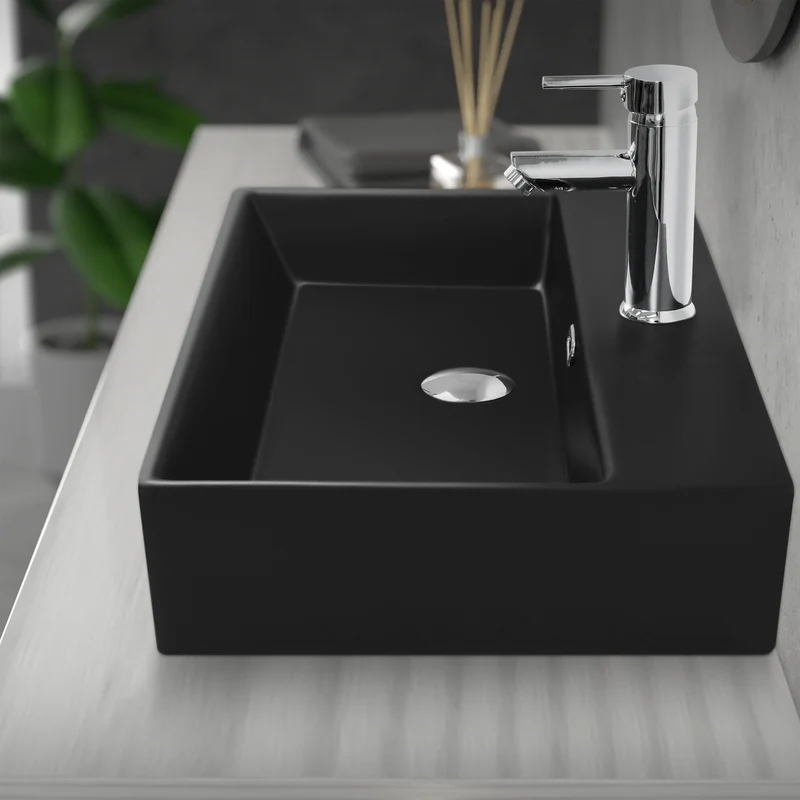 Waschbecken Rechteckig mit Überlauf 60,5x36,5x13 cm Schwarz aus Keramik LuxeBath