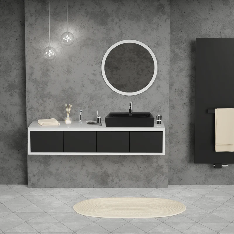 Waschbecken Rechteckig mit Überlauf 60,5x36,5x13 cm Schwarz aus Keramik LuxeBath