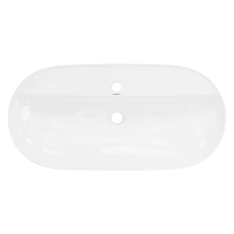 Waschbecken Oval ohne Überlauf 80x40x12 cm Weiß aus Keramik LuxeBath