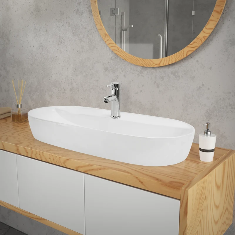 Waschbecken inkl. Ablaufgarnitur Weiß ohne Überlauf 80x40x12 cm Weiß aus Keramik LuxeBath
