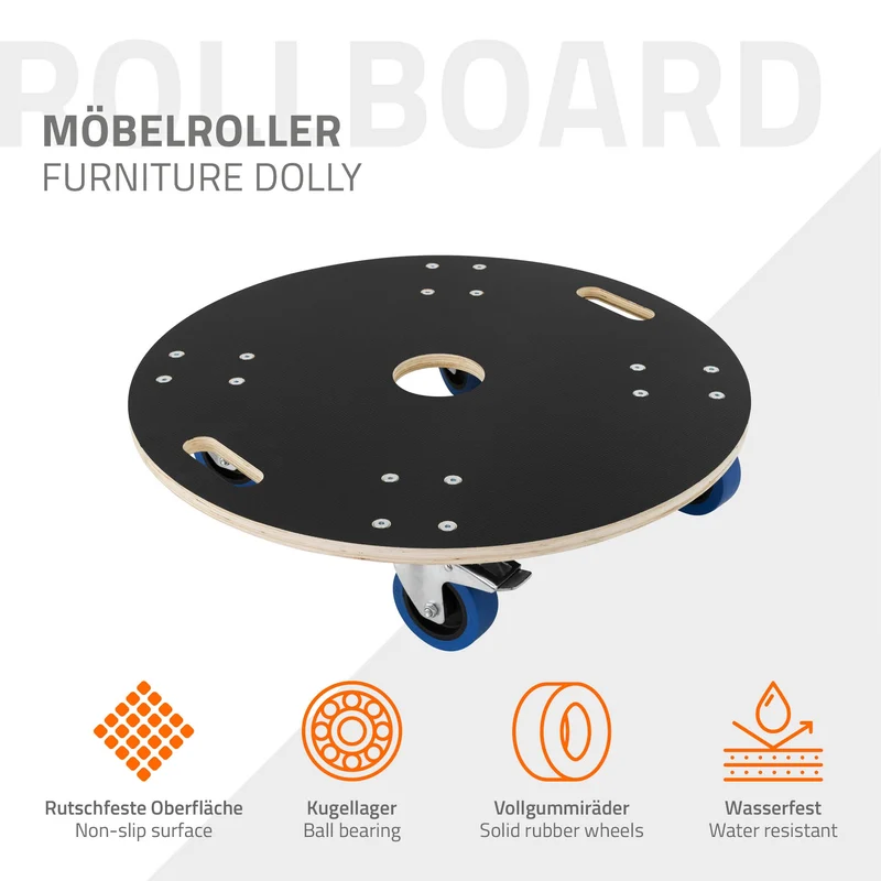 Rollbrett Möbelroller rund Ø 67 cm aus Multiplex mit Feststellbremsen Tragkraft 800 kg