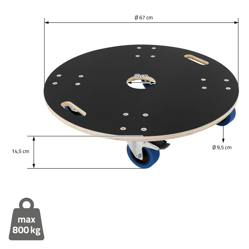 Rollbrett Möbelroller rund Ø 67 cm aus Multiplex mit Feststellbremsen Tragkraft 800 kg