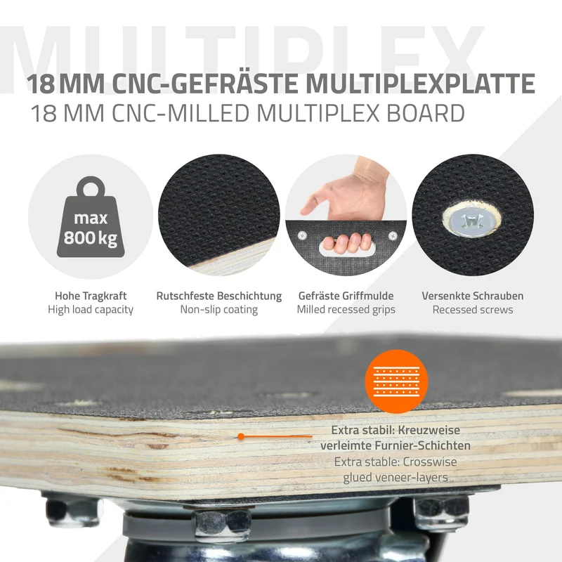 Rollbrett Möbelroller 40 x 60 cm aus Multiplex mit Feststellbremsen Tragkraft 800 kg