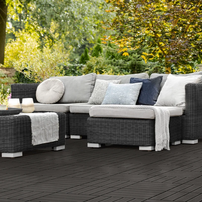 B-Ware 1m² 11 Stück WPC Terrassenfliesen 30x30 cm Anthrazit in Holzoptik Balkon Bodenbelag mit Drainage und Klicksystem Terrassendielen Balkonfliesen