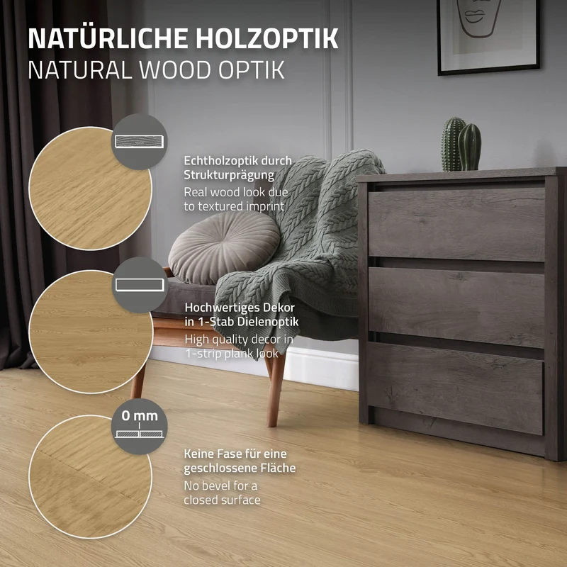 2er Set Deluxe PVC Klebevinylboden für 2,23 m² Natur Eiche 2 mm dick ML-Design