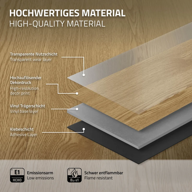 4x Deluxe PVC Klebevinylboden für 2,23 m² Natur Eiche 2 mm dick ML-Design
