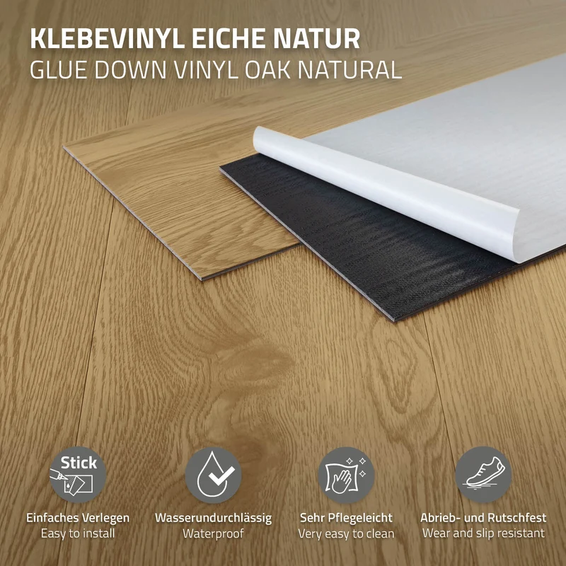 Deluxe PVC Klebevinylboden für 2,23 m² Natur Eiche 2 mm dick ML-Design