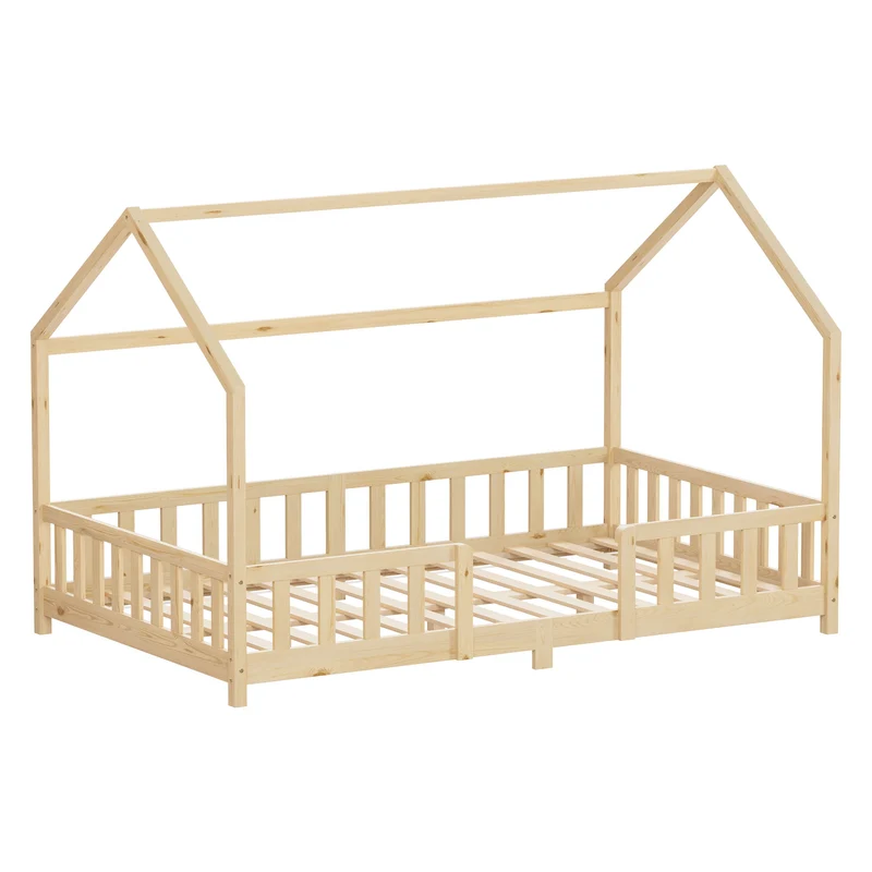 ML-Design | Kinderbett mit Dach, Rausfallschutz und Lattenrost, mit/ohne Matratze, aus Kiefernholz, Hausbett, Holzbett