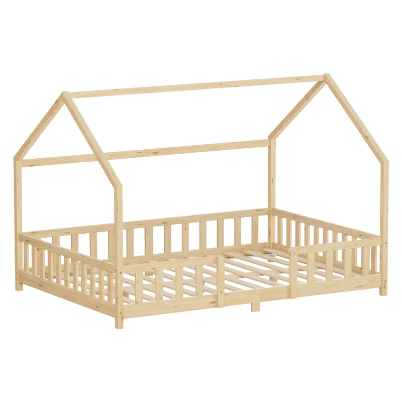ML-Design | Kinderbett mit Dach, Rausfallschutz und Lattenrost, mit/ohne Matratze, aus Kiefernholz, Hausbett, Holzbett