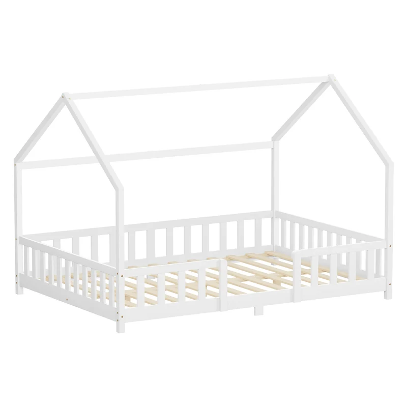 ML-Design | Kinderbett mit Dach, Rausfallschutz und Lattenrost, mit/ohne Matratze, aus Kiefernholz, Hausbett, Holzbett