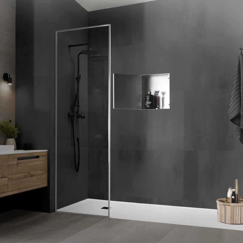 LuxeBath | Wandnische Dusche randlos mit befliesbarer Tür aus Edelstahl Duschnische Duschablage