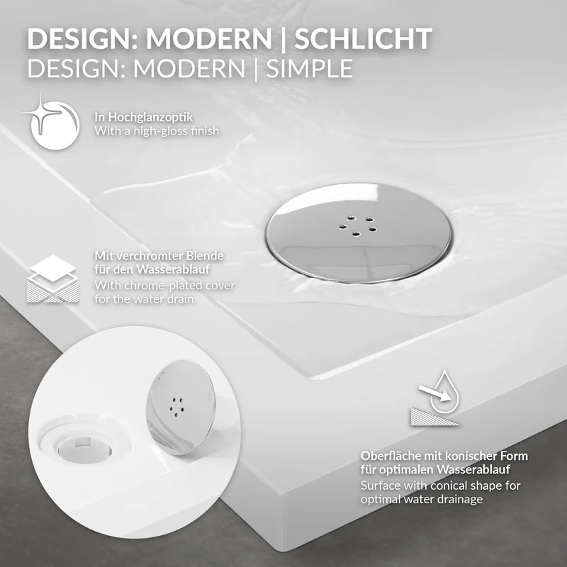LuxeBath | Duschwanne mit Ablaufgarnitur 90x90 cm aus SMC Weiß Duschtasse Brausewanne rund Komplett Set mit Siphon für Duschkabine