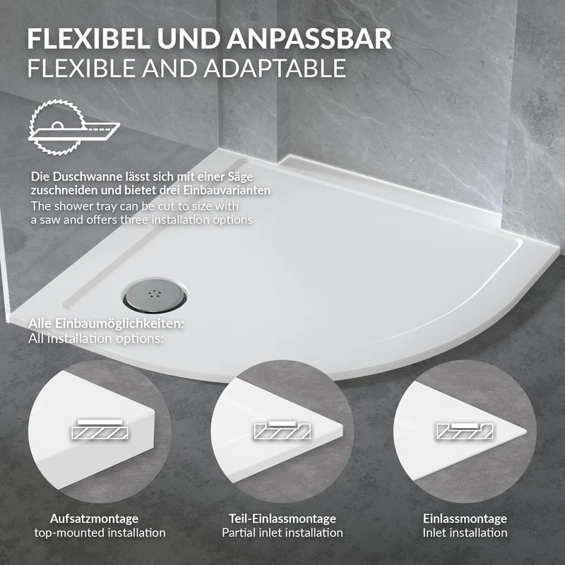 LuxeBath | Duschwanne mit Ablaufgarnitur 90x90 cm aus SMC Weiß Duschtasse Brausewanne rund Komplett Set mit Siphon für Duschkabine