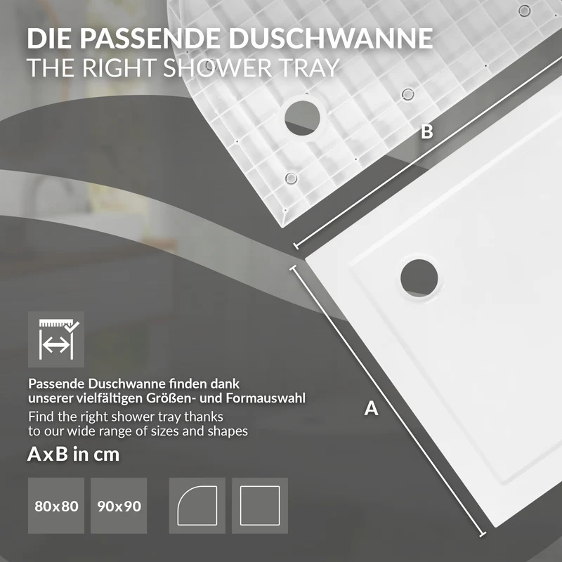 LuxeBath | Duschwanne mit Ablaufgarnitur 90x90 cm aus SMC Weiß Duschtasse Brausewanne rund Komplett Set mit Siphon für Duschkabine