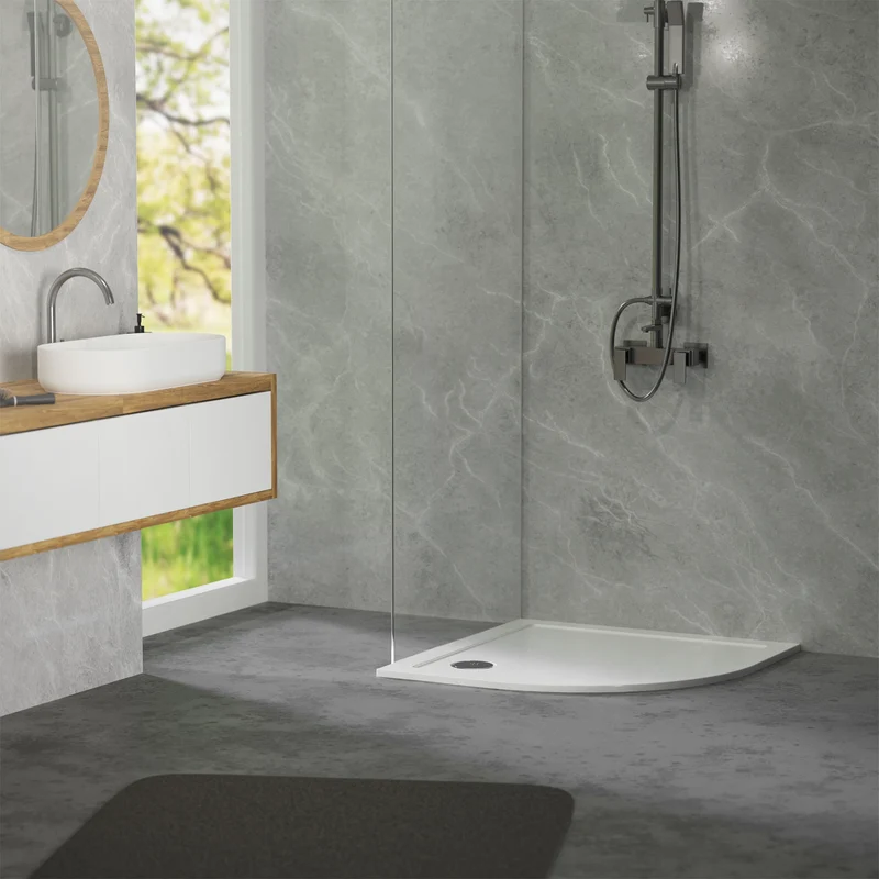 LuxeBath | Duschwanne mit Ablaufgarnitur 90x90 cm aus SMC Weiß Duschtasse Brausewanne rund Komplett Set mit Siphon für Duschkabine