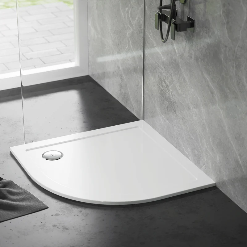 LuxeBath | Duschwanne mit Ablaufgarnitur 90x90 cm aus SMC Weiß Duschtasse Brausewanne rund Komplett Set mit Siphon für Duschkabine