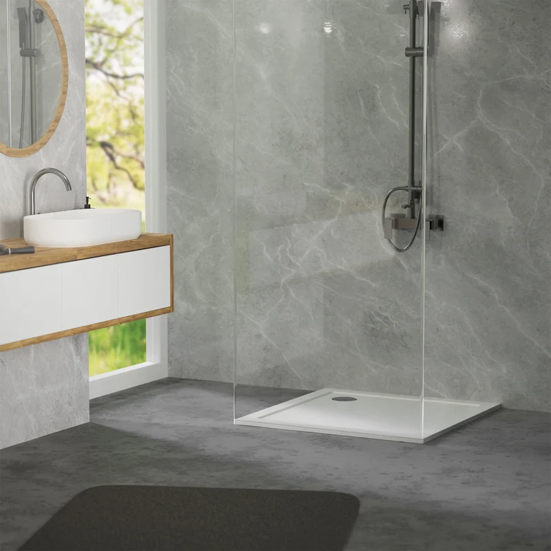 LuxeBath | Duschwanne mit Ablaufgarnitur 90x90 cm aus SMC Weiß Duschtasse Brausewanne eckig Komplett Set mit Siphon für Duschkabine
