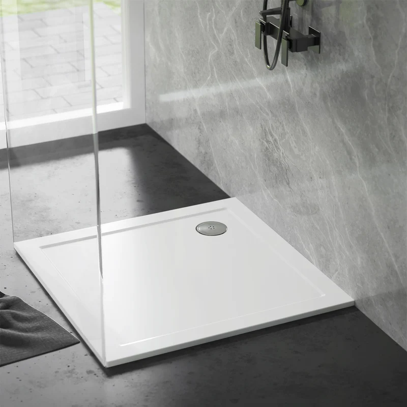 LuxeBath | Duschwanne mit Ablaufgarnitur 90x90 cm aus SMC Weiß Duschtasse Brausewanne eckig Komplett Set mit Siphon für Duschkabine