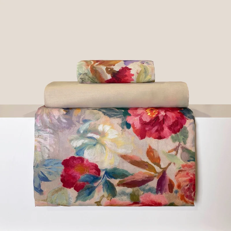 Completo Copripiumino in Raso di Cotone - Camelia