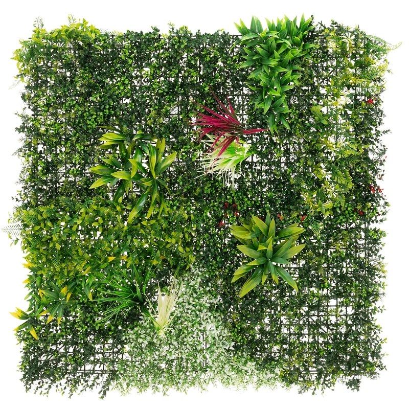 ECD Germany | Kunstpflanzen Wandpaneel UV-beständig 100x100 cm, Grün, Künstliche Pflanzenwand Outdoor, Wandgarten, Blumenwand für Wand Balkon Garten
