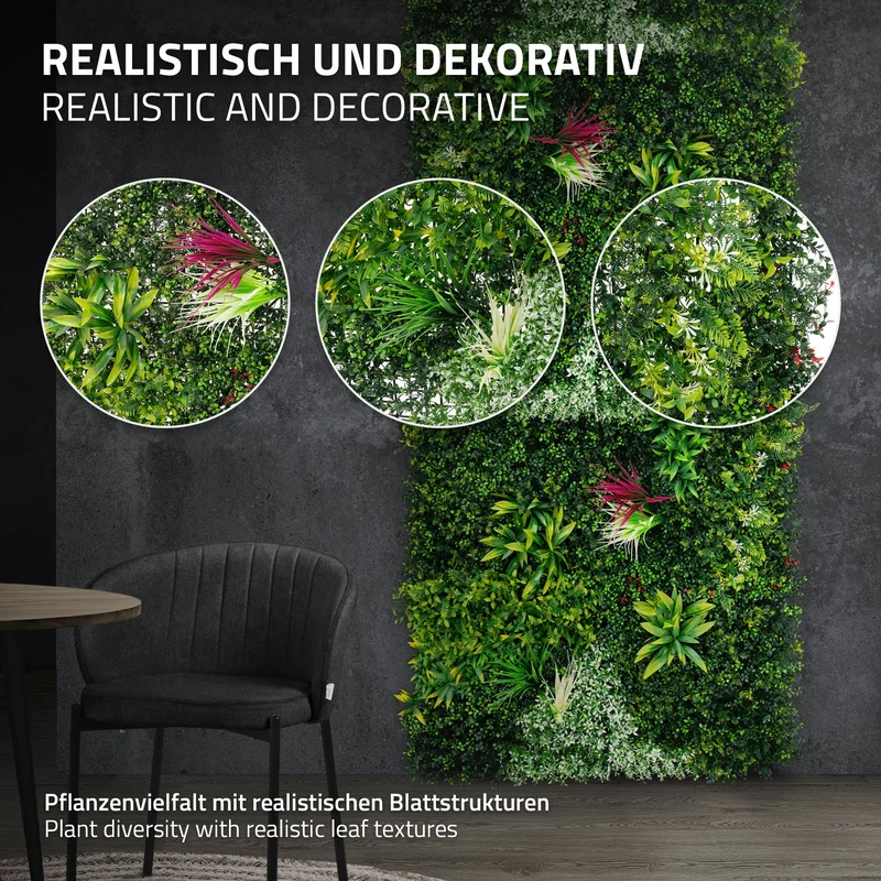 ECD Germany | Kunstpflanzen Wandpaneel UV-beständig 100x100 cm, Grün, Künstliche Pflanzenwand Outdoor, Wandgarten, Blumenwand für Wand Balkon Garten