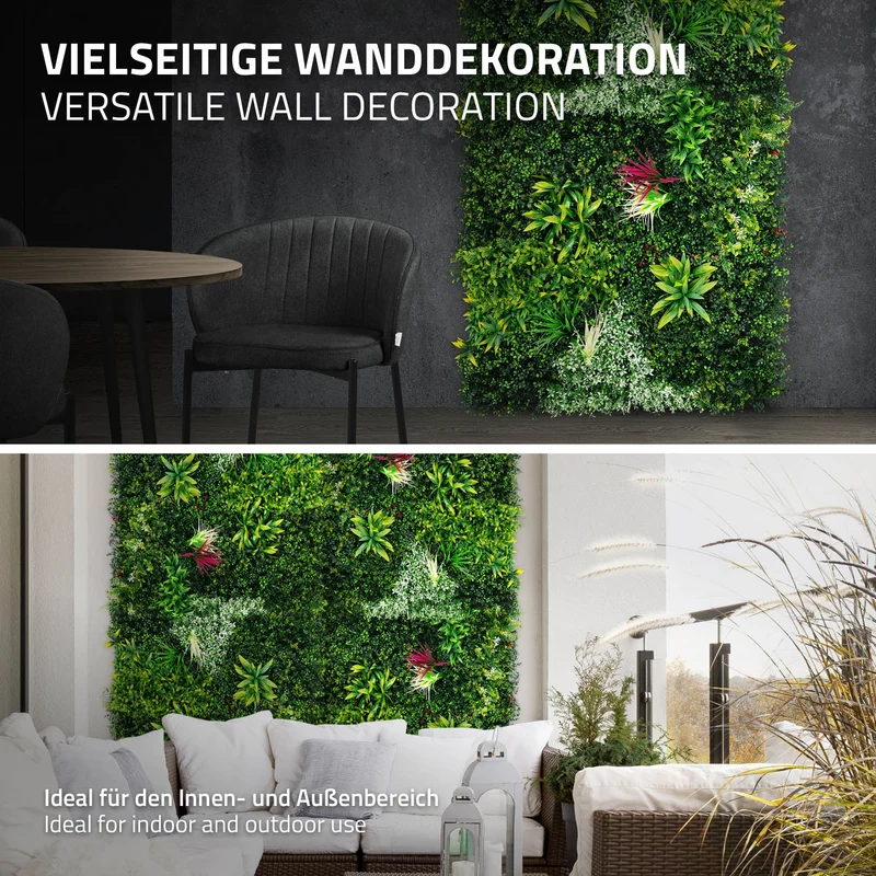 ECD Germany | Kunstpflanzen Wandpaneel UV-beständig 100x100 cm, Grün, Künstliche Pflanzenwand Outdoor, Wandgarten, Blumenwand für Wand Balkon Garten