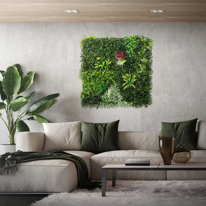 ECD Germany | Kunstpflanzen Wandpaneel UV-beständig 100x100 cm, Grün, Künstliche Pflanzenwand Outdoor, Wandgarten, Blumenwand für Wand Balkon Garten
