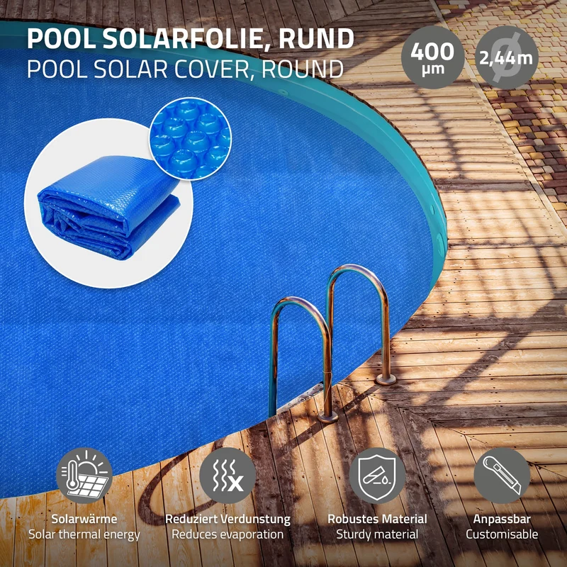ECD Germany | Pool Solarfolie 400µm Blau Solarabdeckplane Solarplane Solarabdeckung zuschneidbar Poolabdeckung