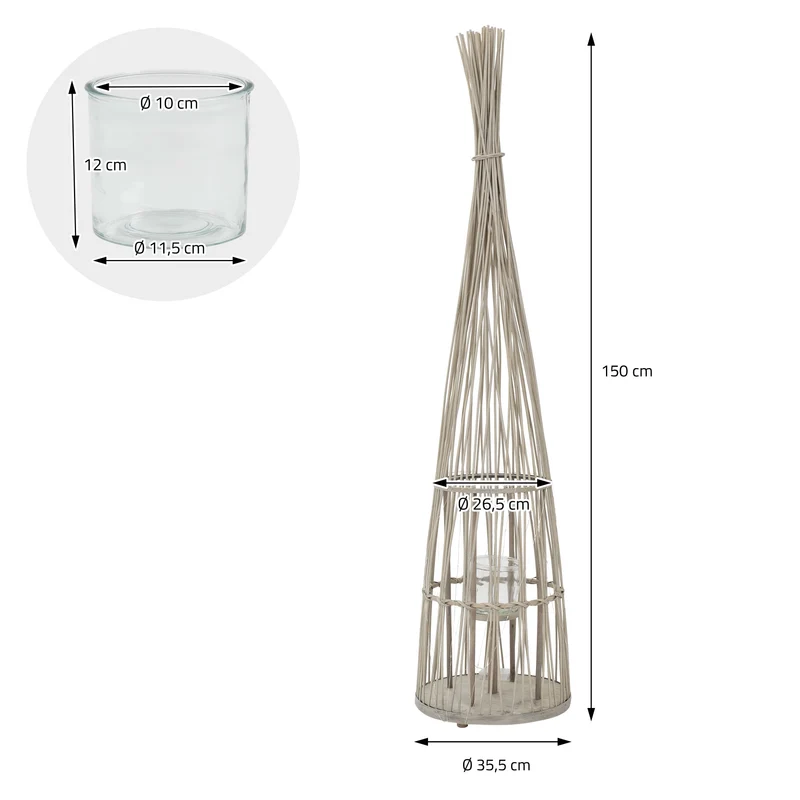 ECD Germany | Bambus Laterne Tipi Windlicht mit Glaseinsatz Holzfarbe, Boho Gartenlaterne, Flechtoptik Kerzenhalter