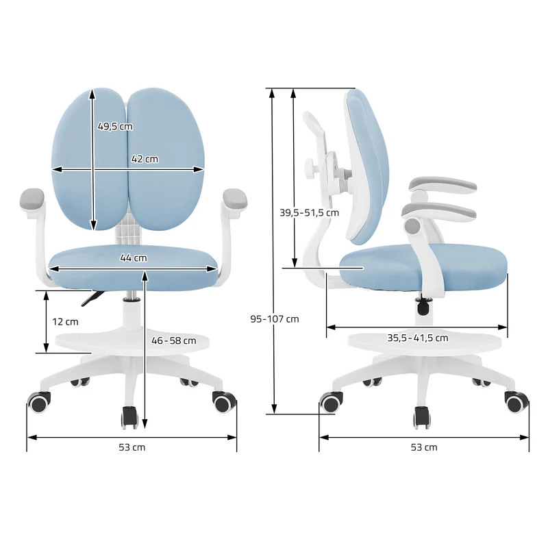 ML-Design | Kinderschreibtischstuhl ergonomisch 360° Drehbarer mit Rückenlehne & Armlehnen 95-107 cm Blau, Jungendstuhl, Kinderstuhl