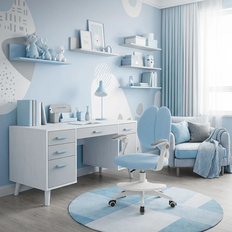 ML-Design | Kinderschreibtischstuhl ergonomisch 360° Drehbarer mit Rückenlehne & Armlehnen 95-107 cm Blau, Jungendstuhl, Kinderstuhl