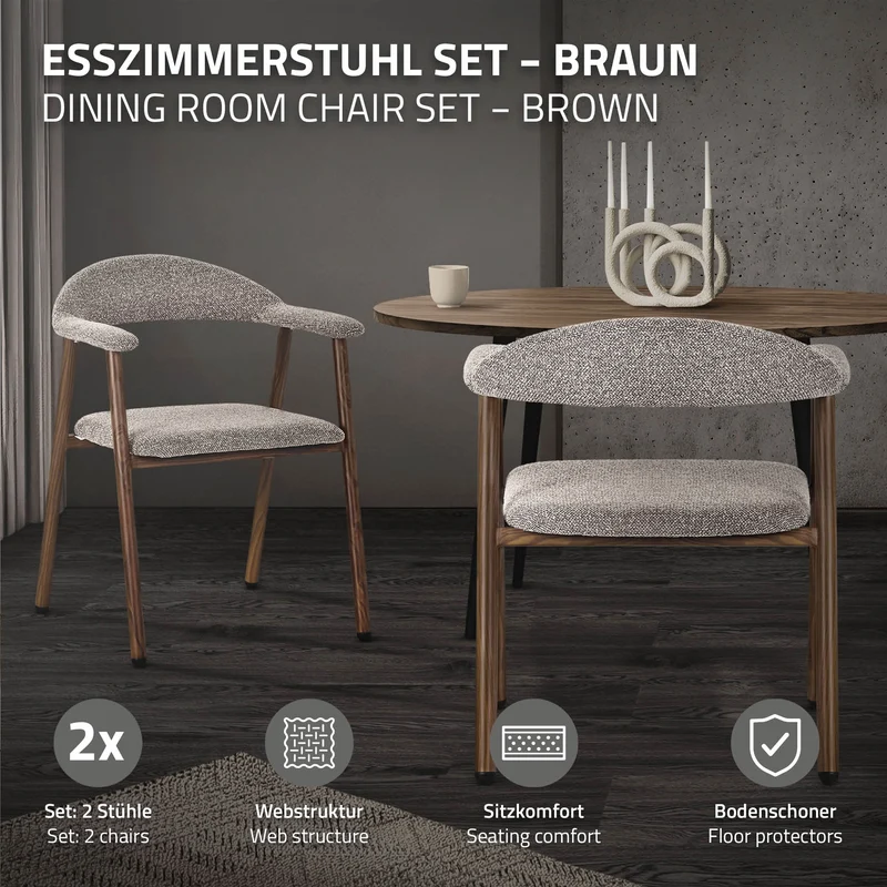 ML-Design | Esszimmerstühle Set mit Armlehne, Rückenlehne & Webstruktur, Wohnzimmerstühle Küchenstühle Polsterstühle
