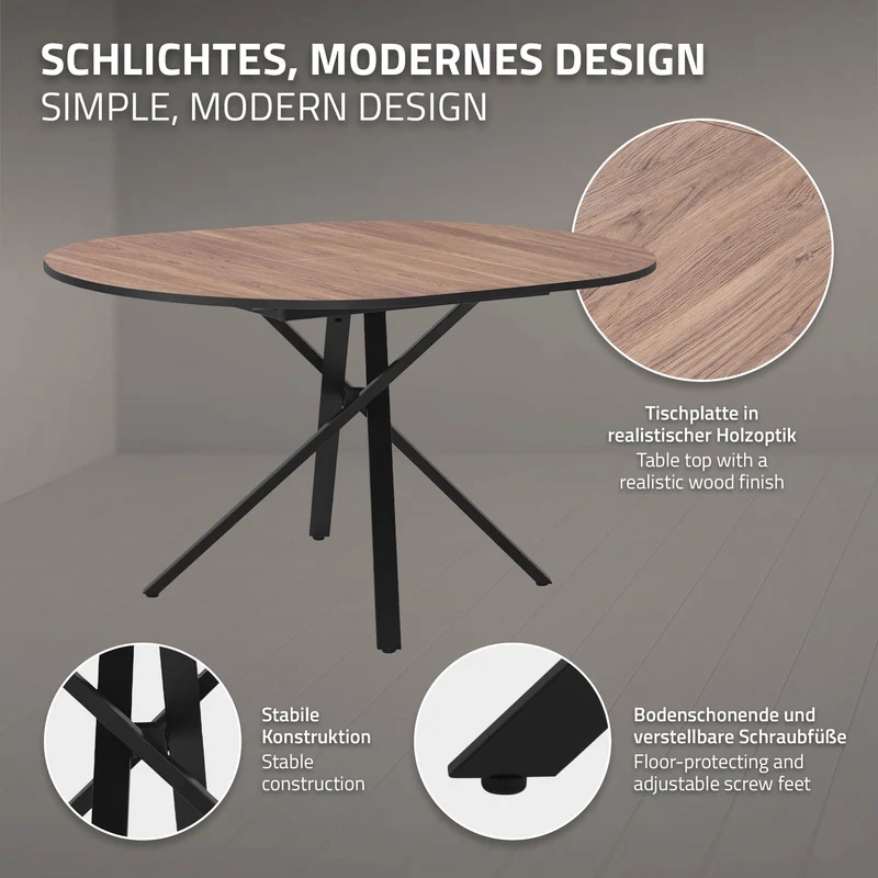 ML-Design | Esstisch ausziehbar rund, 100-140x76x100 cm, Esszimmertisch für 4-6 Personen, Tisch mit X-förmiges Stahlgestell