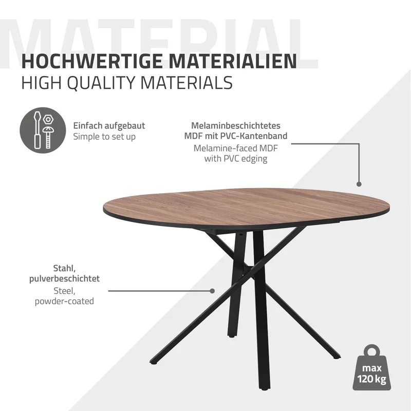 ML-Design | Esstisch ausziehbar rund, 100-140x76x100 cm, Esszimmertisch für 4-6 Personen, Tisch mit X-förmiges Stahlgestell