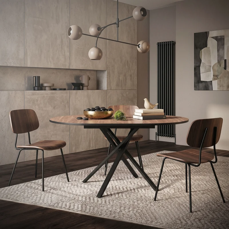 ML-Design | Esstisch ausziehbar rund, 100-140x76x100 cm, Esszimmertisch für 4-6 Personen, Tisch mit X-förmiges Stahlgestell