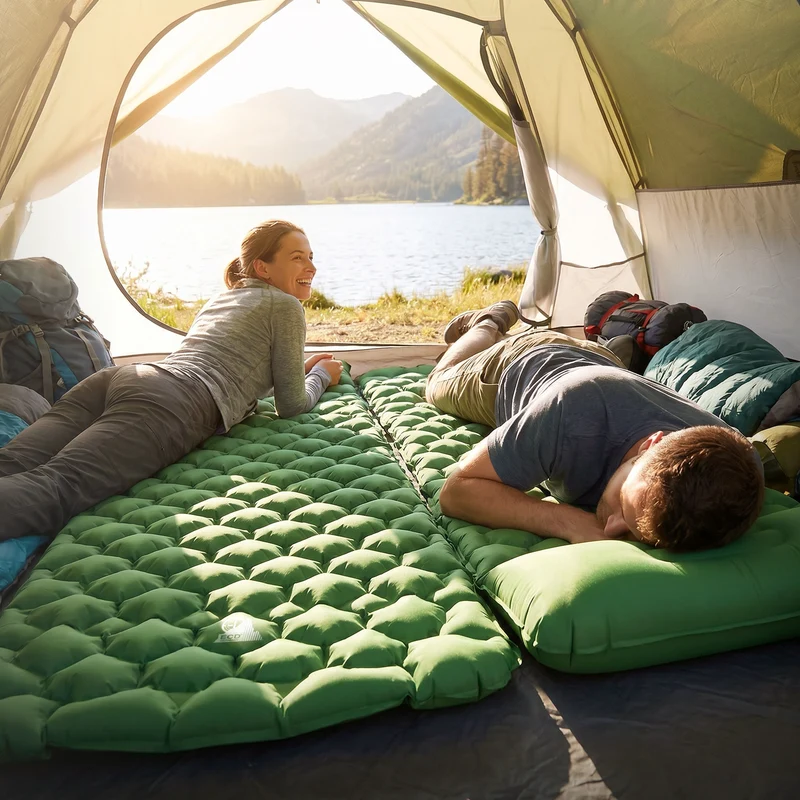 ECD Germany | Isomatte Camping, Campingmatte aufblasbar, Luftmatratze Outdoor mit integriertem Kopfkissen, Ultraleicht, Kompakt & Faltbar
