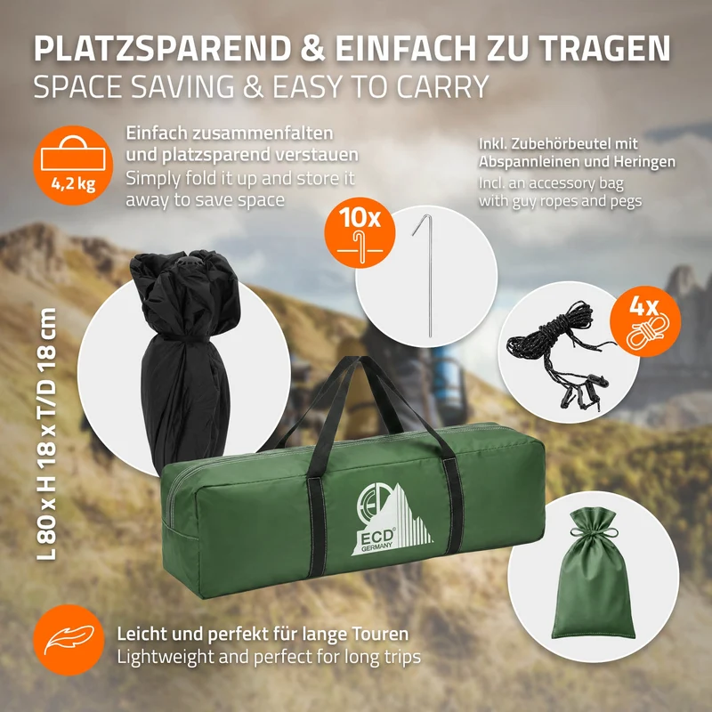 ECD Germany | Pop-Up Zelt für 4 Personen, Campingzelt Outdoor, Kuppelzelt doppelwandig mit 2 Türen, Wurfzelt wasserdicht & winddicht mit Tragetasche