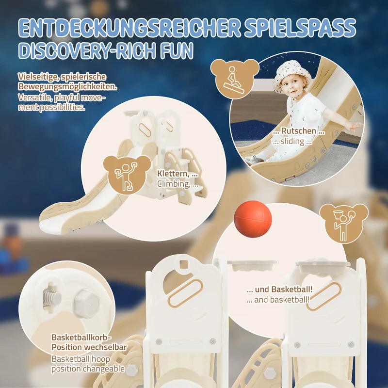 Joyz | Kinder Spielturm 3in1 mit Rutsche, Basketballkorb und Kletterwand Indoor/Outdoor ab 3 Jahren